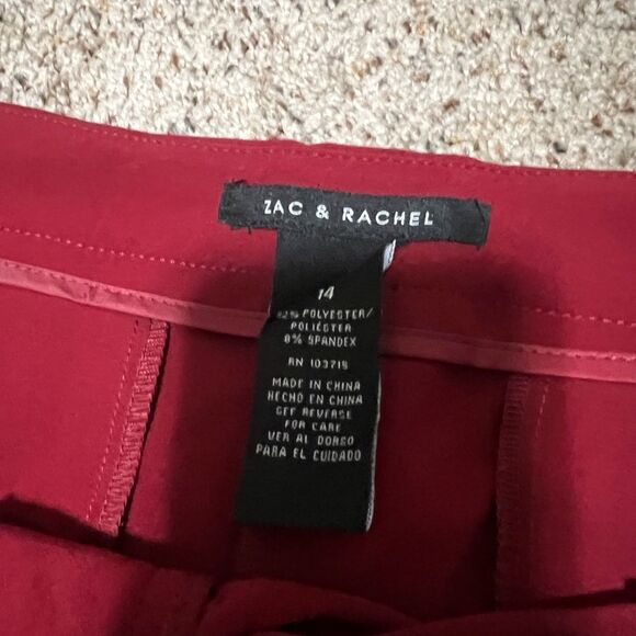 Zac & Rachel Bond 18 Garnet Red Ruffle Detail Slim Ankle Dress Pants Size 14 NWT - Picture 7 of 10